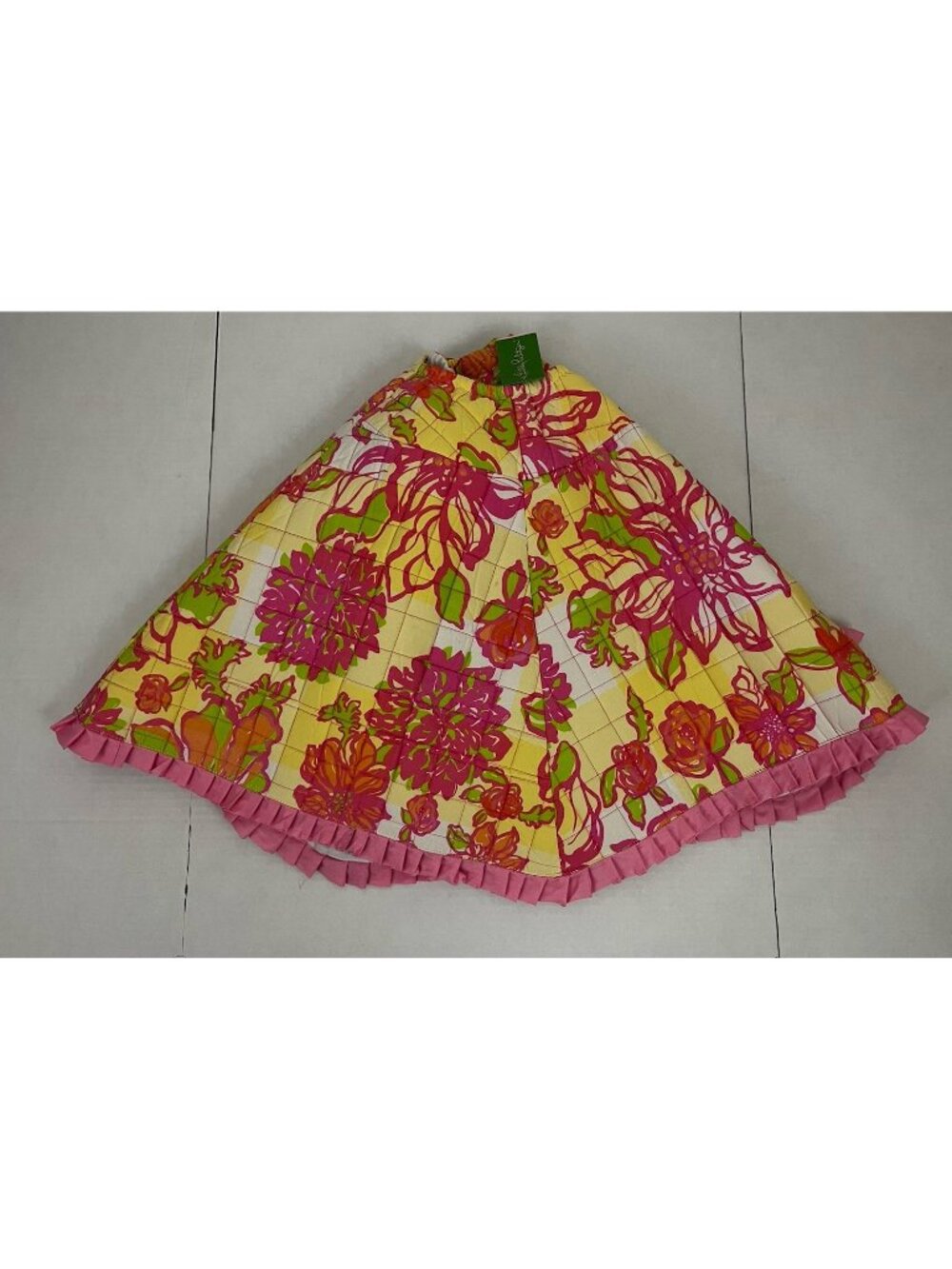 Lilly Pulitzer Christmas Holiday Tree Skirt w/ Ruffle 48" Pink Yellow Floral NWT